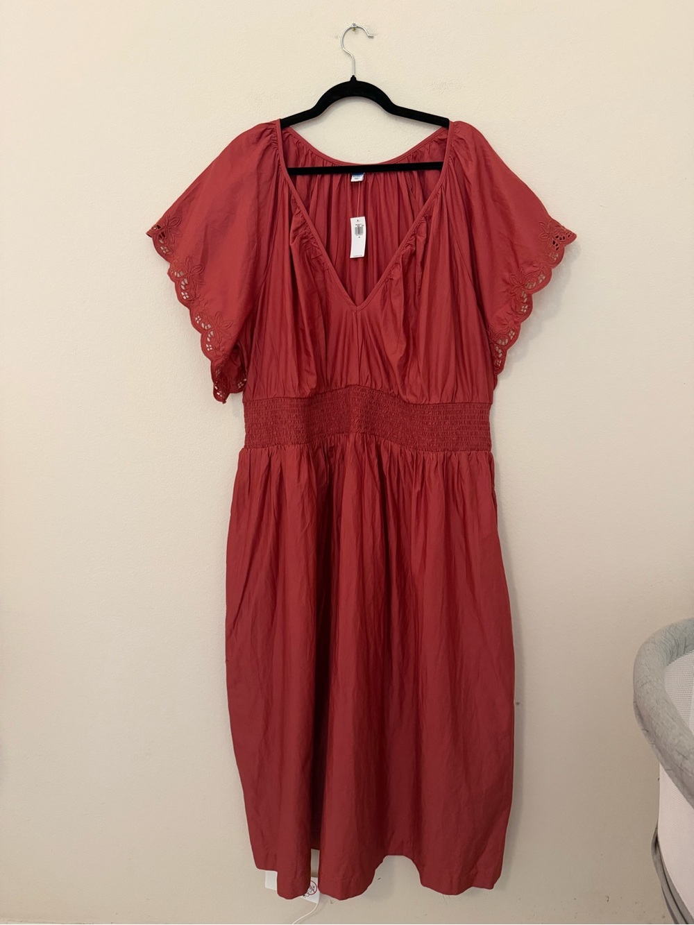 NWT Old Navy Rust Red Waist Defined Maxi Dress 3X Flutter Sleeves Smocked